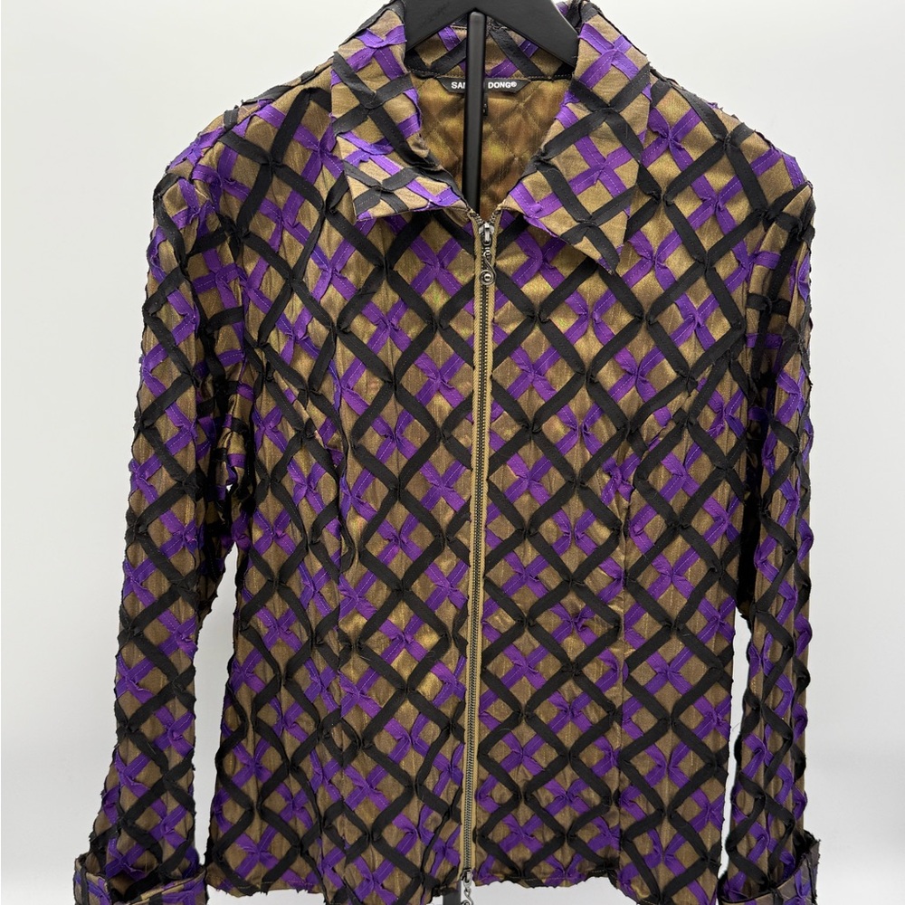 Samuel Dong Purple and Gold Geometric Blazer